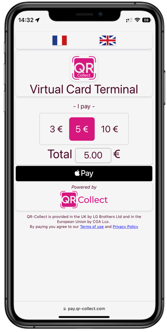 Virtual Card Terminal on a phone with preset amounts and Apple Pay